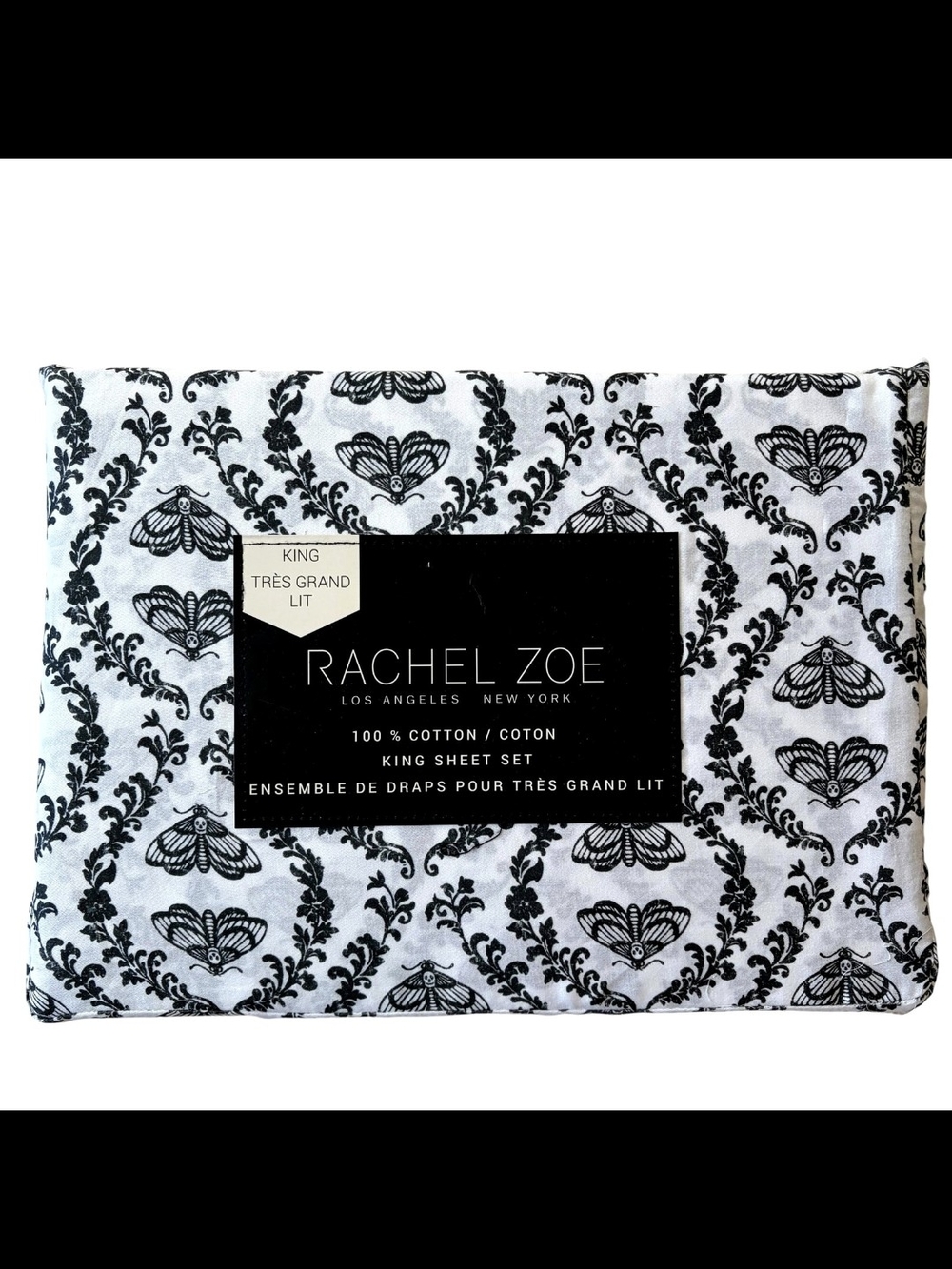 Rachel Zoe Death Head Moth Damask King Size Bedsheet Set